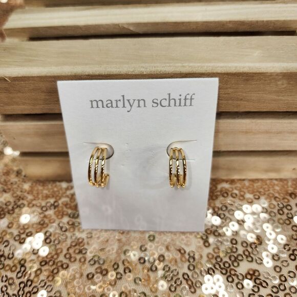 New Marlyn Schiff Triple Hoop Earrings - Available In Gold And Silver - Picture 6 of 10